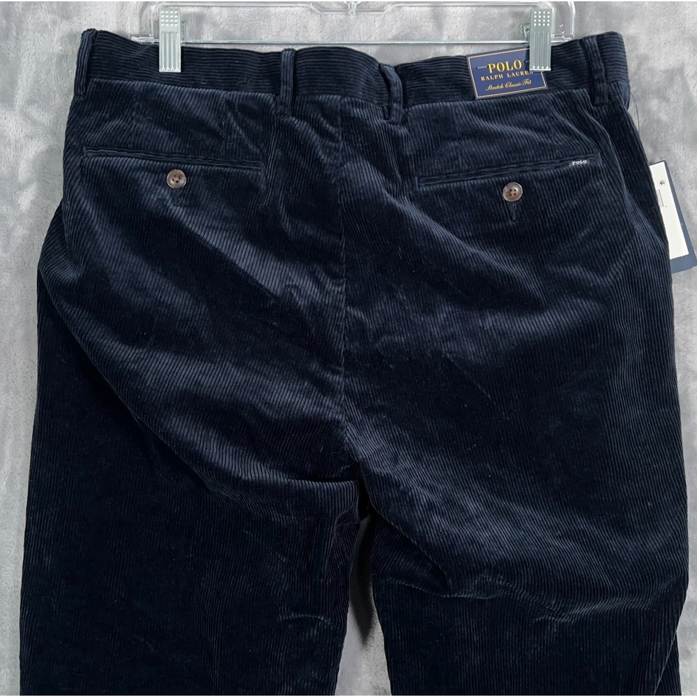 Polo Ralph Lauren Corduroy Pants Mens 34x30 New Navy Blue Chino Straight Stretch - Picture 7 of 14